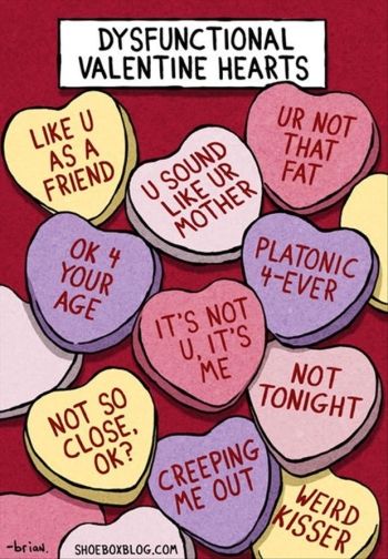 conversation hearts with words on them that say disffuctional valentine's day