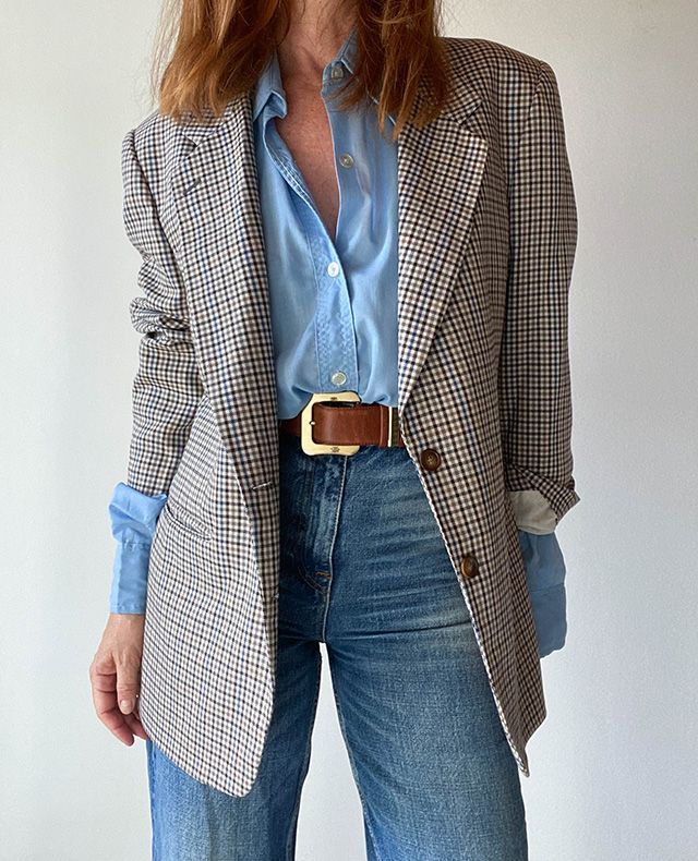 blazer vintage à carreaux, made in France Outfit Chic, Mode Casual, Looks Street Style, Casual Work Outfits, Mode Inspo, Looks Chic, Blazer Outfits, 가을 패션, Autumn Outfit