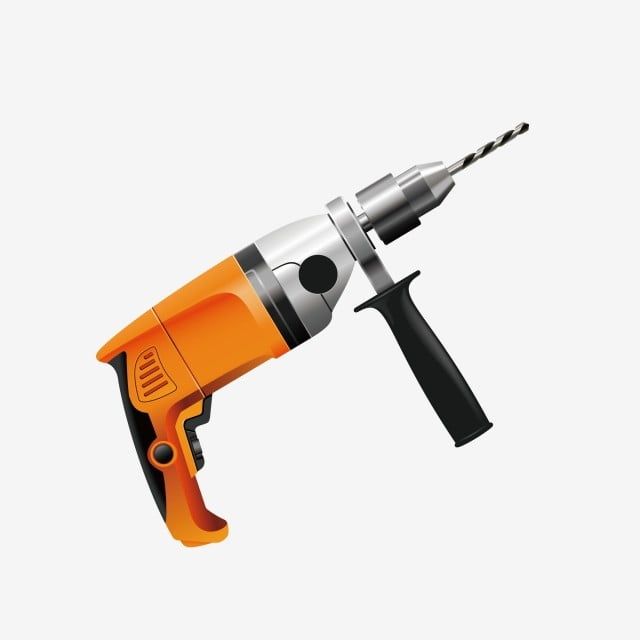 an orange and black electric driller on a white background with clipping area for text