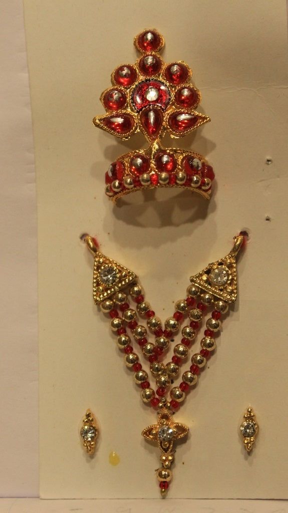 Red Alankar set Matching Jewelry, Traditional Look, Copper Metal, Elegant Decor, Fashion Accessories Jewelry, Ornament Wreath, Red Color, Gold Color, Jewelry Accessories