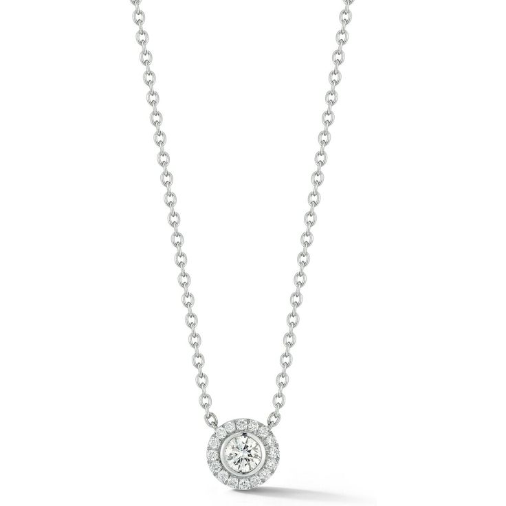 Sofer Jewelry - Diamond Halo Pendant in 14K White Gold Elegant Silver Solitaire Necklace With Single Cut Diamonds, Luxury Lab Grown Diamond Necklace For Formal Occasions, Elegant Silver Solitaire Necklace With Lab Grown Diamond, Elegant Silver Solitaire Necklace With Lab-grown Diamond, Elegant Necklace In Diamond White With Lab Grown Diamonds, Elegant Lab Grown Diamond Necklace With Brilliant Cut, Elegant Necklace With Lab Grown Diamonds In Diamond White, Elegant Brilliant Cut Lab Grown Diamond Necklace, Elegant Necklace With Diamond Cut Lab Grown Diamonds