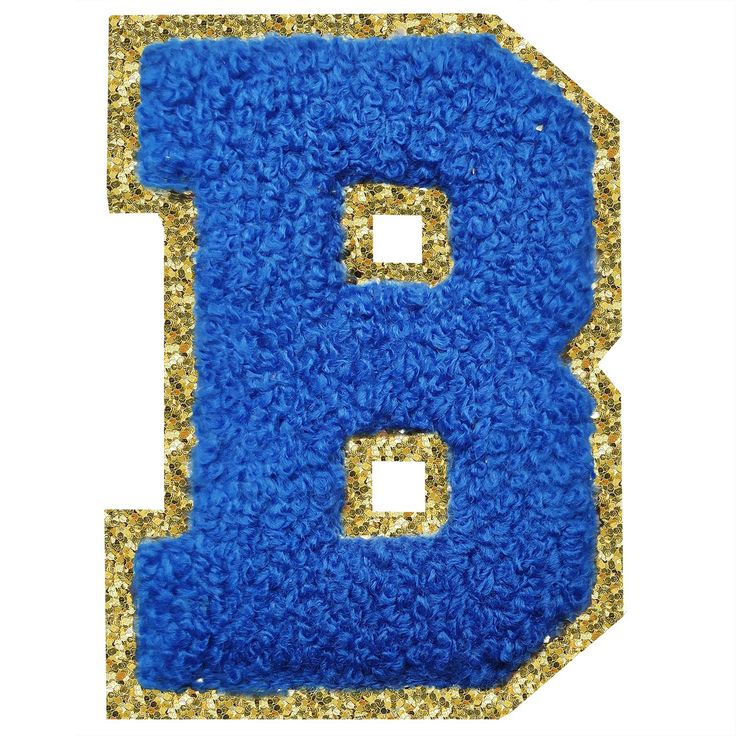 the letter b is made up of blue and gold glitters