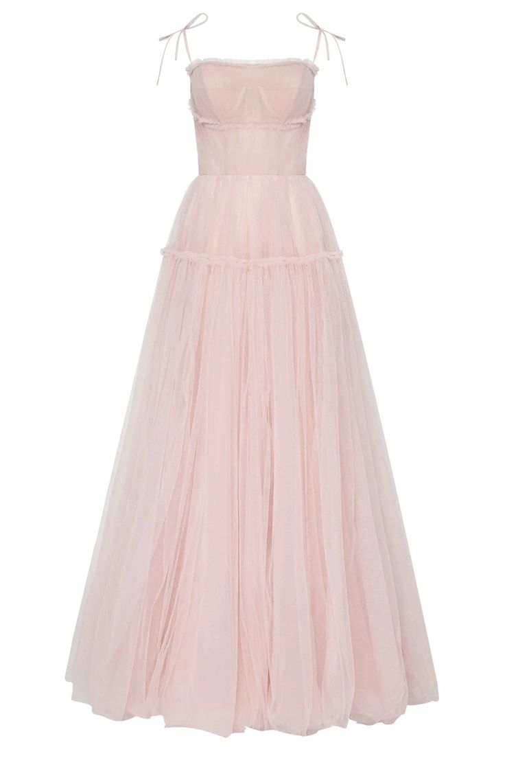 Misty Rose Formal Tulle Gown With Ruched Bodice, Organza Prom Gown With Ruched Bodice, Organza Gown With Ruched Bodice For Prom, Sheer Gown With Fitted Bodice For Prom Season, Formal Floor-length Tulle Maxi Dress, Floor-length Tulle Gown For Gala, Floor-length Tulle Maxi Dress For Gala, Tulle Floor-length Evening Dress, Prom Tulle Gown With Pleated Bodice