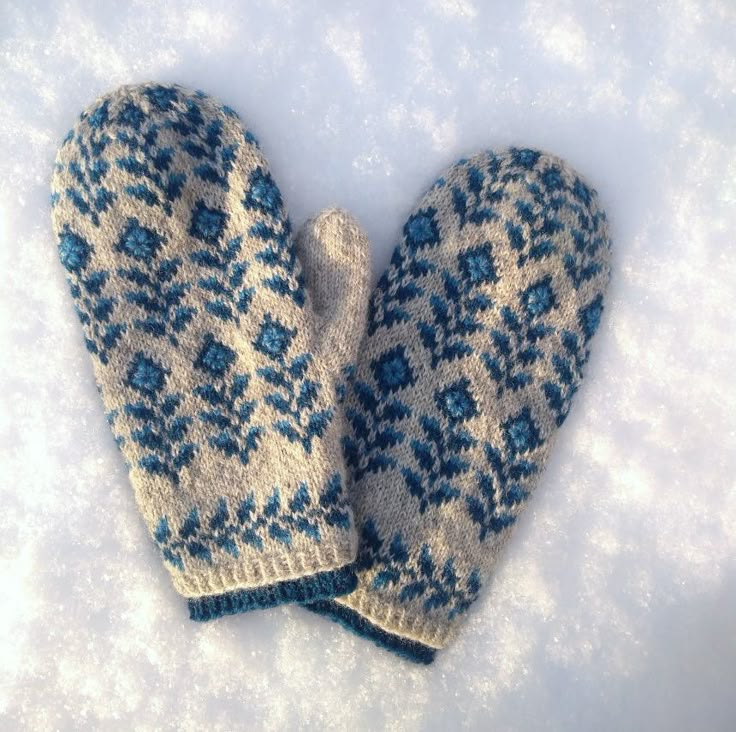 two mittens sitting on top of snow covered ground