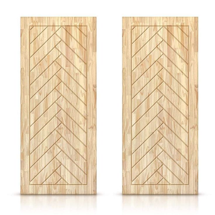 two wooden doors with an arrow pattern on the front and back side, both made out of