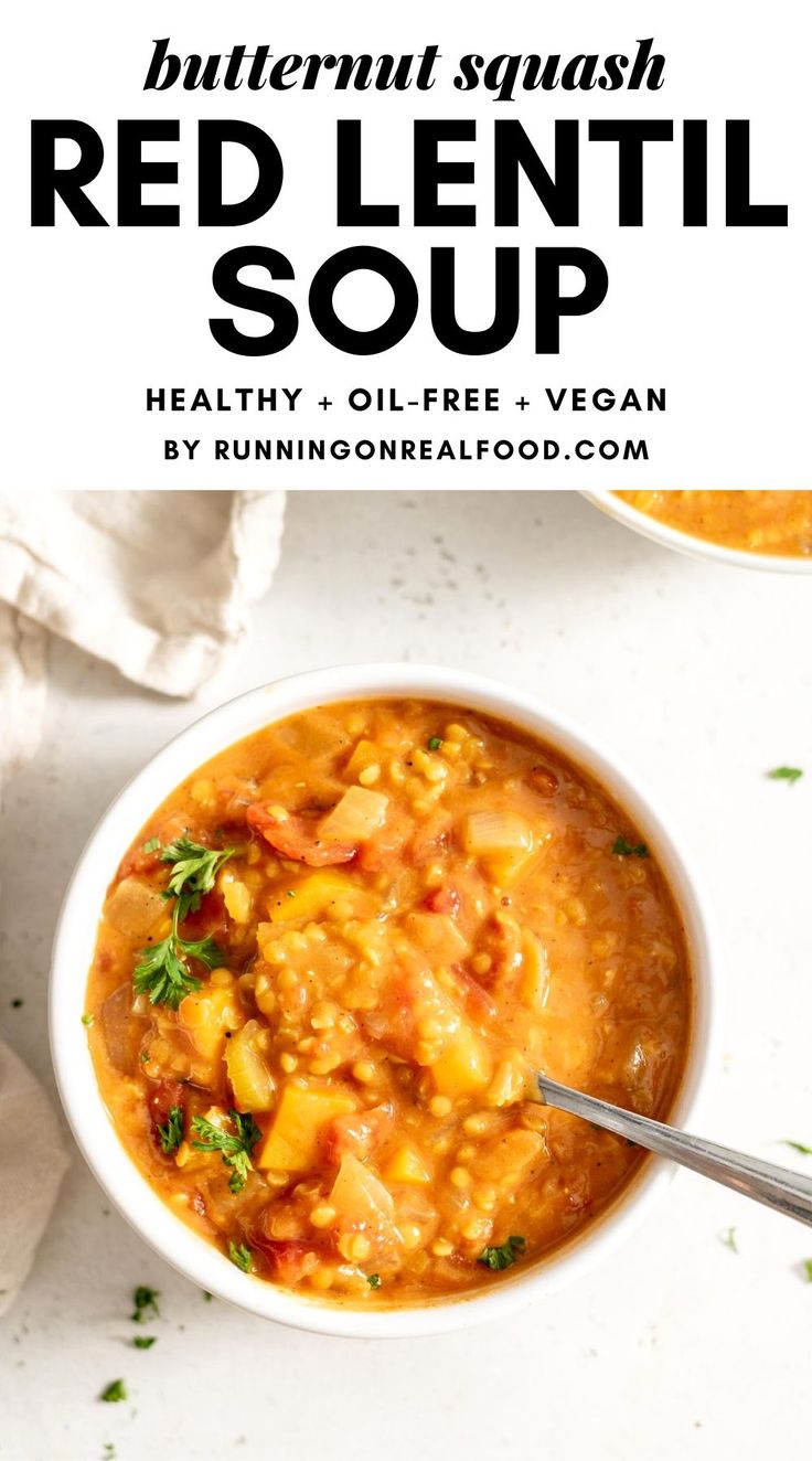 a white bowl filled with red lentil soup