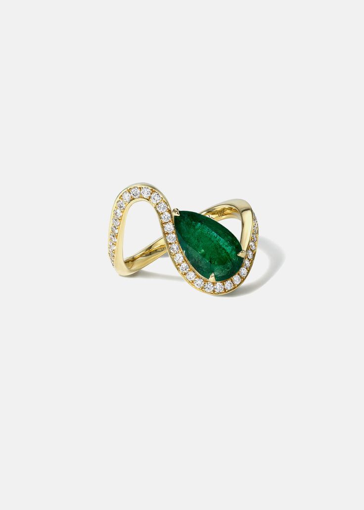 Emerald Trace Pavé Ring – KATKIM Emerald Ring Design, Emerald Stone Ring, Floating Diamond Ring, Emerald Stone Rings, Pear Shaped Diamond Ring, Man Ring, Pear Shaped Engagement Rings, Pear Cut Diamond, Pear Engagement Ring