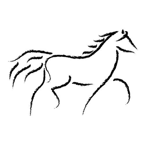 a black and white drawing of a horse