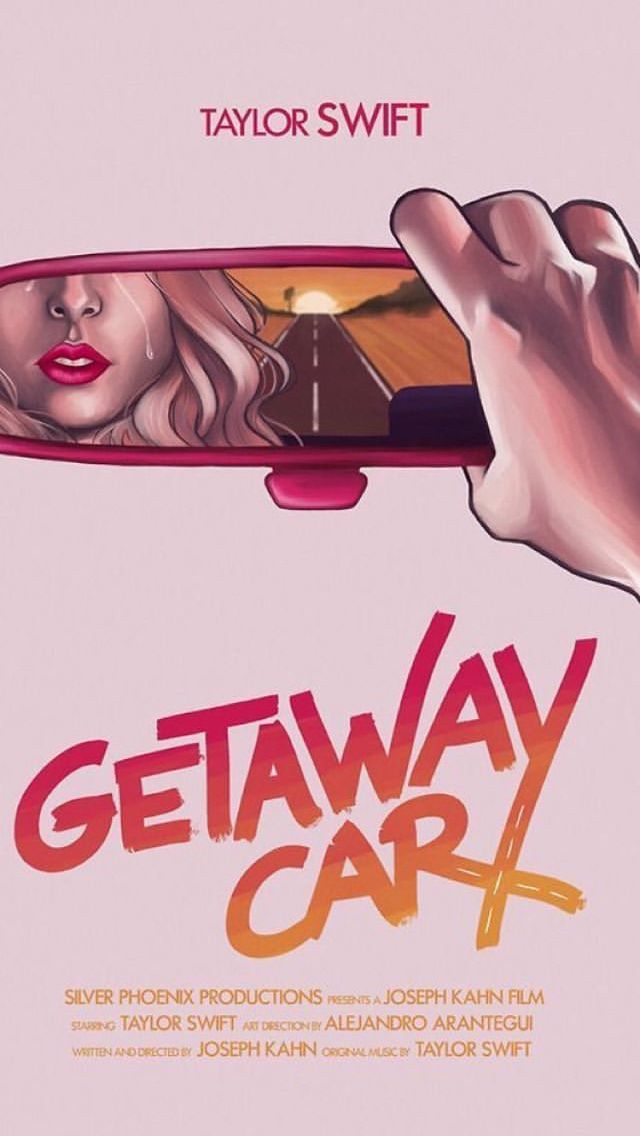 a movie poster for the film getaway car with a woman's hand taking a selfie