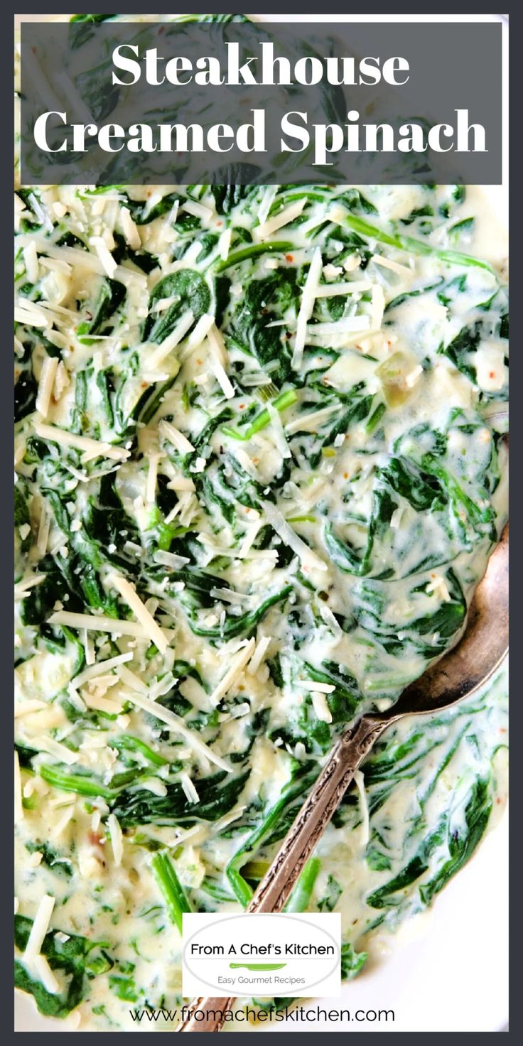 a white bowl filled with spinach and cheese