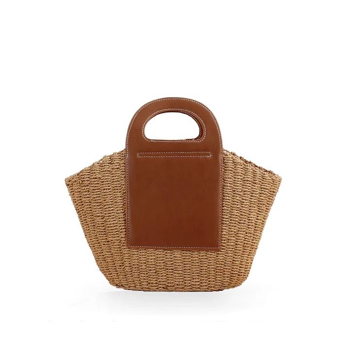 Stylish Casual Straw Summer Handbag – 2YZ Shop Brown Rattan Shoulder Bag With Large Capacity, Brown Large Capacity Rattan Shoulder Bag, Large Capacity Brown Rattan Shoulder Bag, Chic Straw Beach Bag With Handles, Modern Beige Straw Bag With Double Handle, Chic Woven Rattan Bag, Large Capacity Rectangular Paper Straw Bag, Modern Summer Bags With Bamboo Handle, Trendy Straw Bags With Bamboo Handle