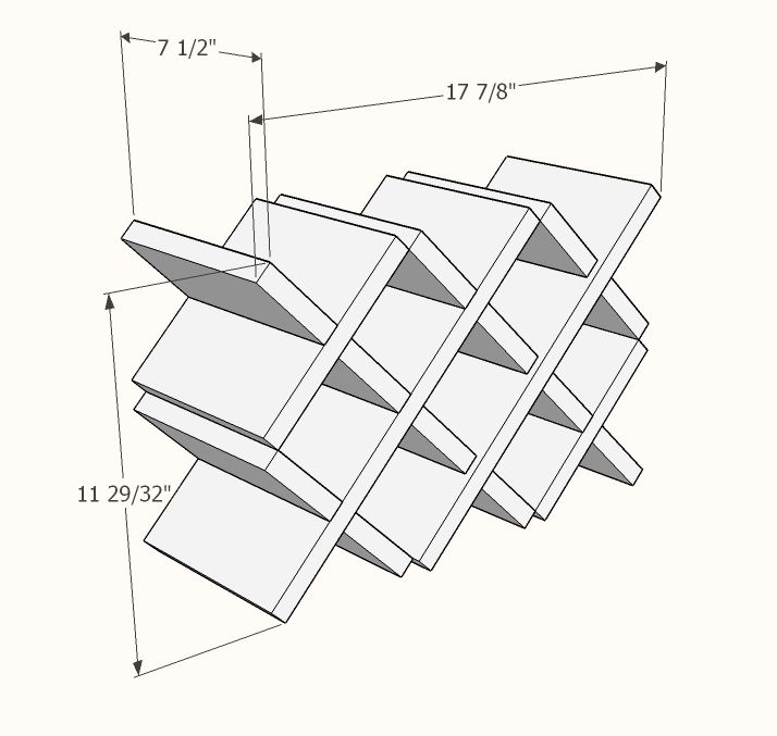 three shelves are shown with measurements for each shelf, and one is in the middle