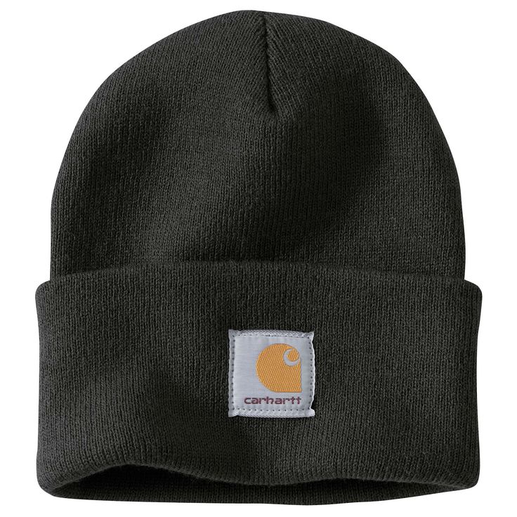 A cold-weather Carhartt classic that's been keeping hardworking heads warm since 1987. This men's acrylic watch hat is made of stretchy rib knit that's soft to the touch and finished with a Carhartt patch on the front. Carhartt Men's Black Acrylic Knit Hat | A18-BLACK-OFA Bonnet Carhartt, Carhartt Hat, Carhartt Beanie, Workwear Essentials, Sarah Kay, Watch Cap, Men Carhartt, Cuffed Beanie, Jean Vest