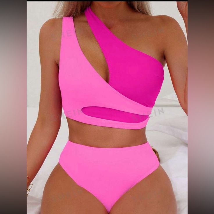 This Bikini Is Brand New Never Seen Water. The Bottoms Are Brazilian Cut. The Top Is So Cute And Does Have Removable Pads. Pink Triangle Top Tankini For Party, Pink Beachwear Tankini For Party, Pink Tankini For Beach Party, Brazilian Cut, Pink Collar, Pink Collars, Colour Block, Women Swimsuits, Womens Swim