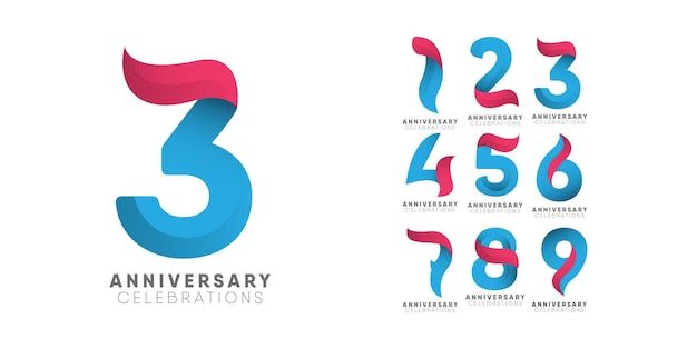 an anniversary logo with the number three in blue, red and pink colors on a white background