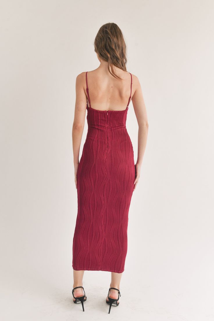 Introducing our Wine Square Neck Bodycon Midi Dress, designed with a square neckline and mid-length hemline for a sophisticated look. Featuring a back zipper closure for ease of wear. Perfect for any evening event or special occasion. This timeless, elegant piece features a classic cut and elegant drape, making it a go-to for any formal event. The back zipper closure adds a touch of convenience, so you can stay on the move with ease. The Wine Square Neck Bodycon Midi Dress is the perfect blend o Lined Midi-length Bodycon Dress, Square Neck Ruched Bodice Party Dress, Square Neck Dress With Ruched Bodice For Party, Square Neck Party Dress With Ruched Bodice, Party Dress With Ruched Bodice And Square Neck, Fitted Midi Dress With Spaghetti Straps For Dinner, Dinner Dress With Fitted Bodice And Straight Neckline, Fitted Bodycon Dress With Spaghetti Straps For Dinner, Fitted Spaghetti Strap Bodycon Dress For Dinner