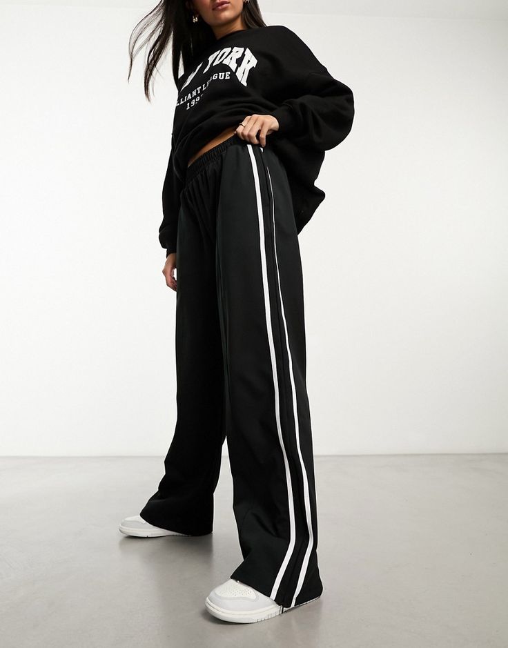 Sweatpants by ASOS DESIGN For the rotation Elasticized waistband Side stripes Zipped cuffs Wide leg Wide Leg Sweatpants, Womens Loungewear, Side Stripe, Jeans Shop, Online Shopping, Latest Trends, Asos, Wide Leg, Lounge Wear