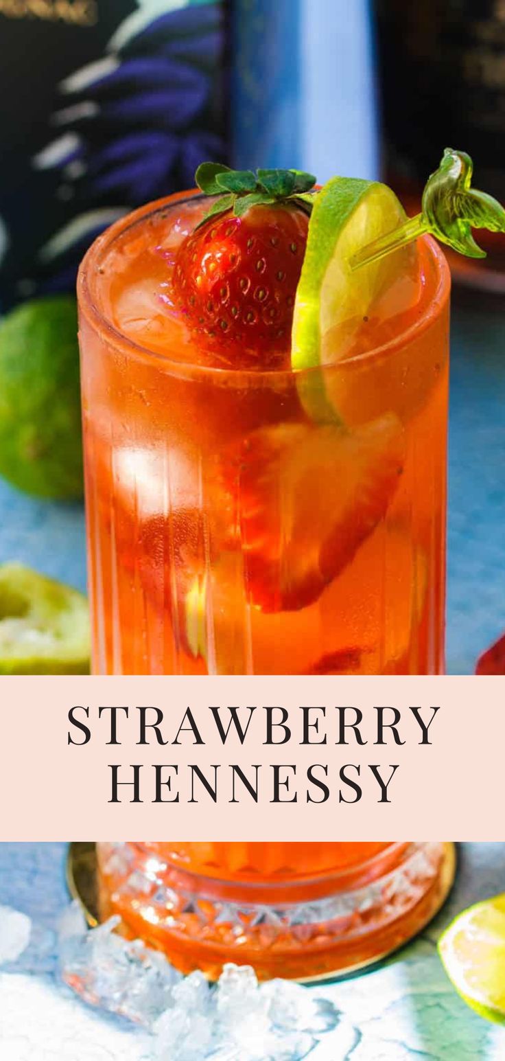 Strawberry Hennessy Recipe Strawberry Guava Hennessy, Mixed Drinks Hennessy, Mix Drink With Hennessy, Fresh Strawberry Drinks Alcohol, Hennessy Mimosa, Hennessy Strawberry Lemonade, Henny Lemonade Recipe, Strawberry Lemonade Hennessy Drink, Strawberry Whiskey Sour