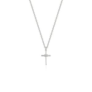 Minimalist Cross Pendant Necklaces For Baptism, Minimalist Cross Pendant Necklace For Baptism, Minimalist Cross Jewelry For Baptism, Minimalist Cross Jewelry For First Communion, Minimalist Cross Pendant Necklace For First Communion, Elegant Pendant Necklaces For First Communion, Silver Pendant Necklace For First Communion, White Sterling Silver Necklace For First Communion, Elegant White Gold Necklaces For Baptism