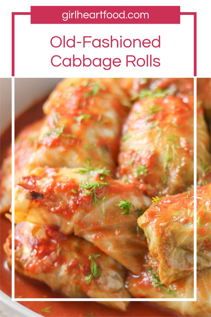 an old fashioned cabbage rolls recipe in a white bowl