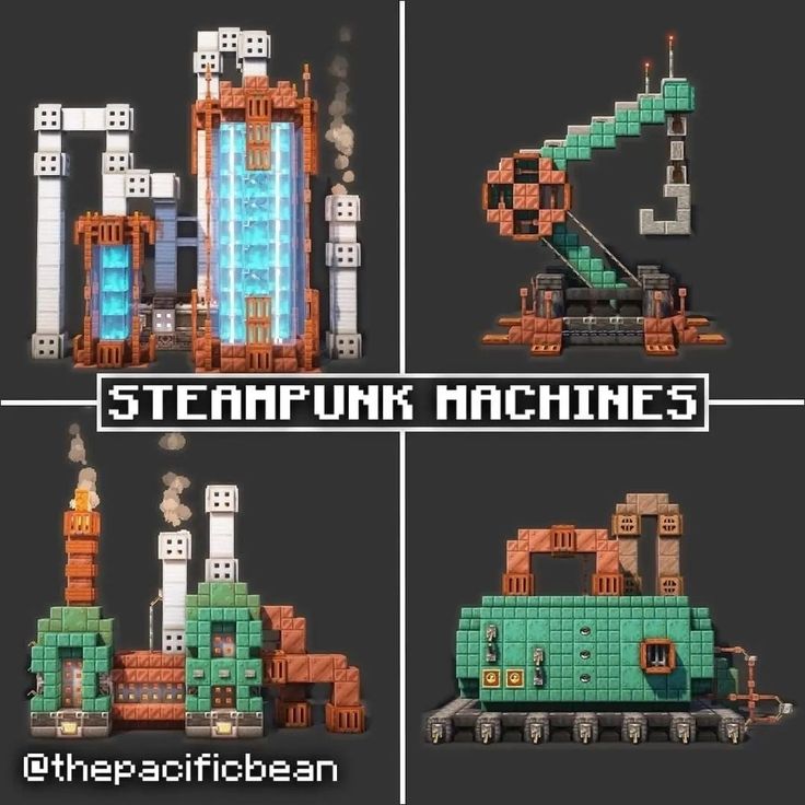 four different images of steampunk machines