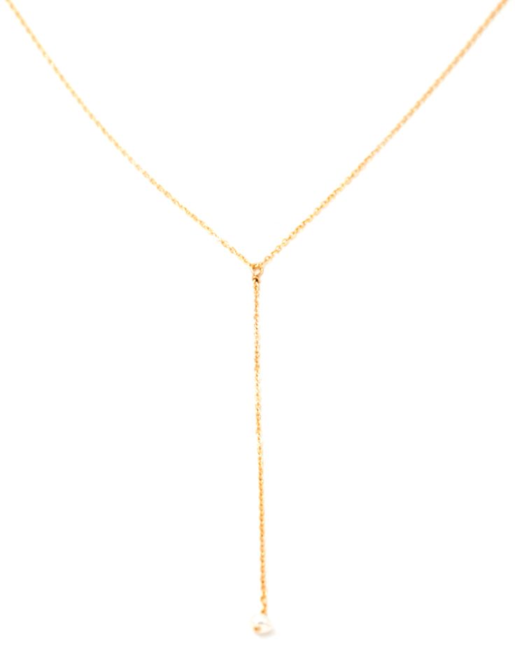 Material: Gold filled Length: 14" chain with a 1.5" extender and 2" drop with a pearl end Made by hand in Southern California Dainty Teardrop Lariat Necklace With Adjustable Chain, Minimalist Y-shape Drop Necklace With Adjustable Chain, Long Drop Pearl Pendant Necklace, Adjustable Y-shape Lariat Necklace, Minimalist Teardrop Lariat Necklace With Adjustable Chain, Dainty Lariat Necklace With Teardrop Pendant And Adjustable Chain, Adjustable Teardrop Lariat Necklace With Delicate Chain, Dainty Long Drop Necklaces With Adjustable Chain, Dainty Long Drop Necklace With Adjustable Chain