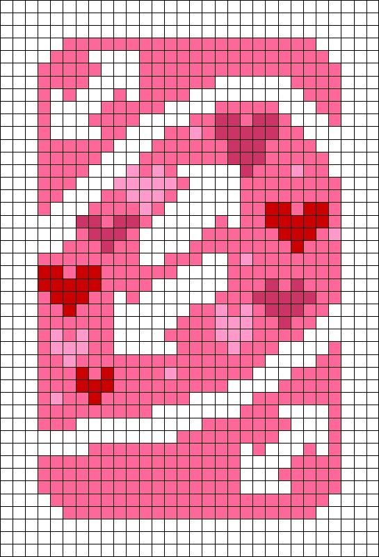 a cross stitch pattern with pink and red squares