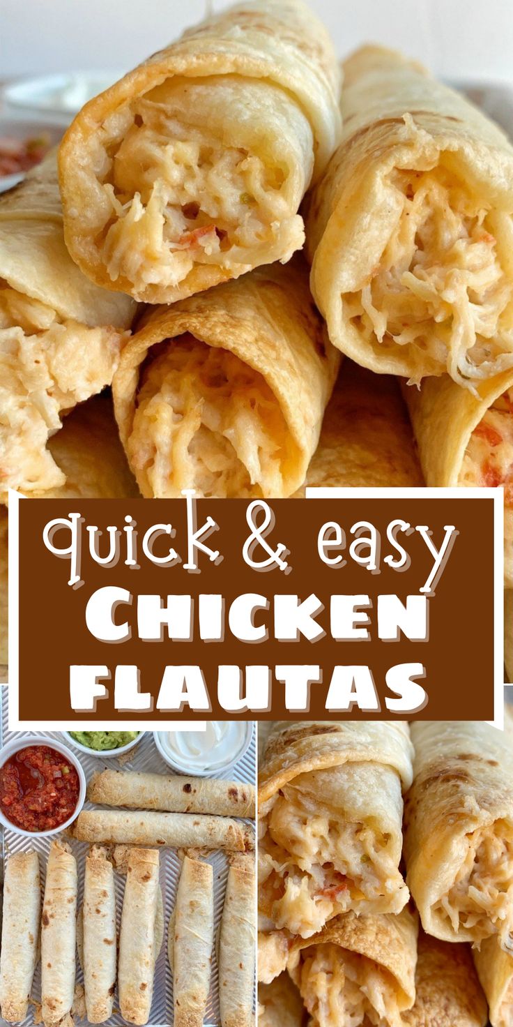 Quick and easy chicken Flautas dinner recipe uses canned chicken for a quick dinner recipe that is ready in 30 minutes. Chicken Flautas, Chicken Recipes Easy Quick, Can Chicken Recipes, Dinner Recipes Chicken, Plats Healthy, Dinner Recipes Easy, Dinner Recipes For Family, Dinner Recipes Crockpot, Chicken Dishes Recipes