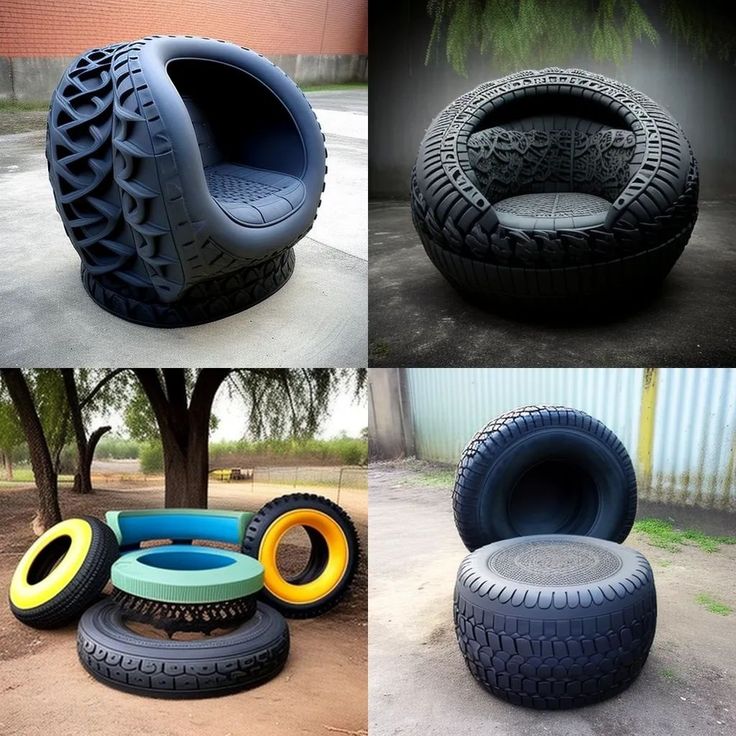 four different pictures of tires and tire seats