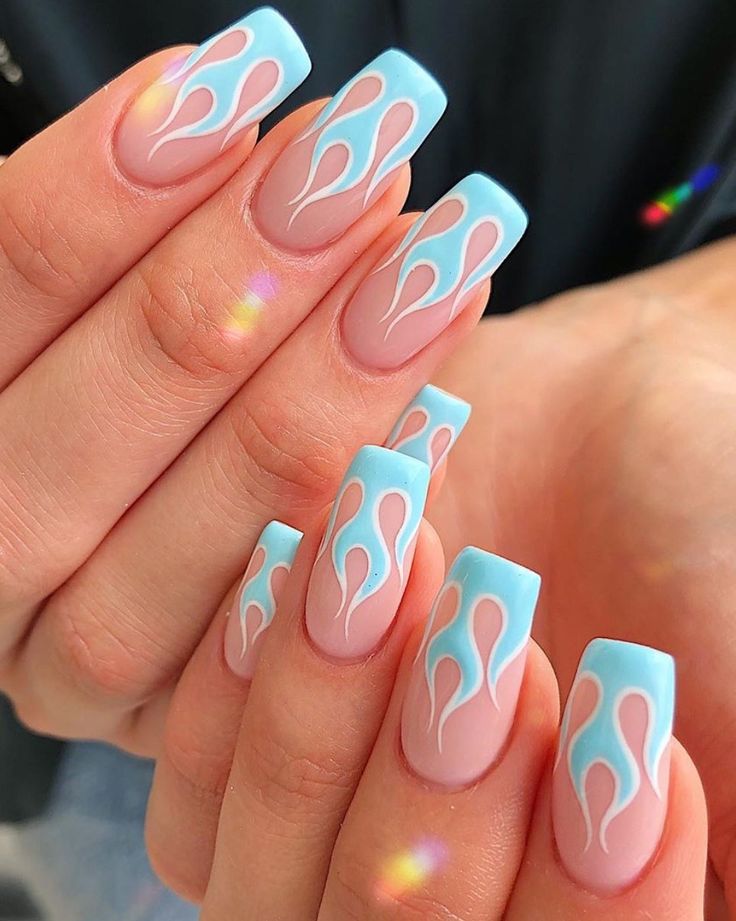 Nail Art Ideas For Spring, Flame Nail Art, Spring Acrylic Nails, Blue Acrylic Nails, Cute Spring Nails, Cute Acrylic Nail Designs, Acrylic Nails Coffin Short, Simple Nail, Short Acrylic Nails Designs