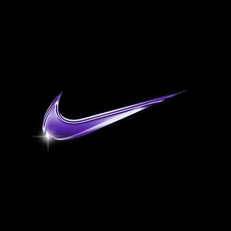 a purple nike logo is shown against a black background in this image, it appears to be glowing