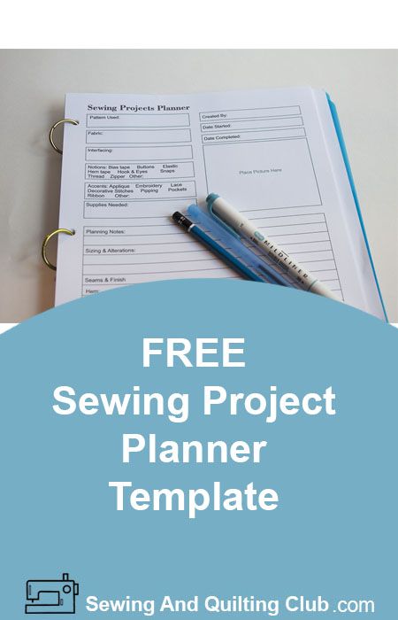 the free sewing project planner is on top of a desk with a pen and notebook