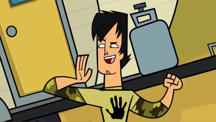 a cartoon man with his hands in the air