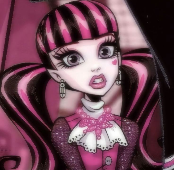 a cartoon girl with pink and black hair