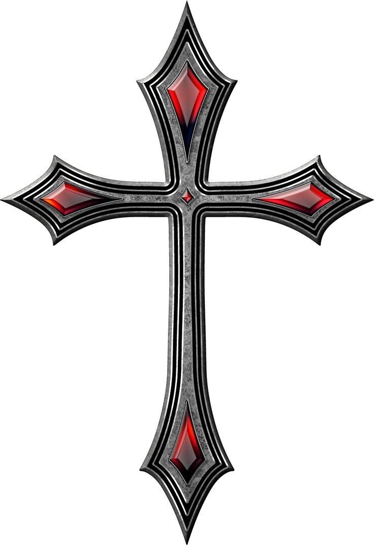 a cross with red and black lines on it's sides, in the shape of a