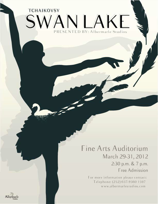 the poster for swan lake's fine arts auditorium