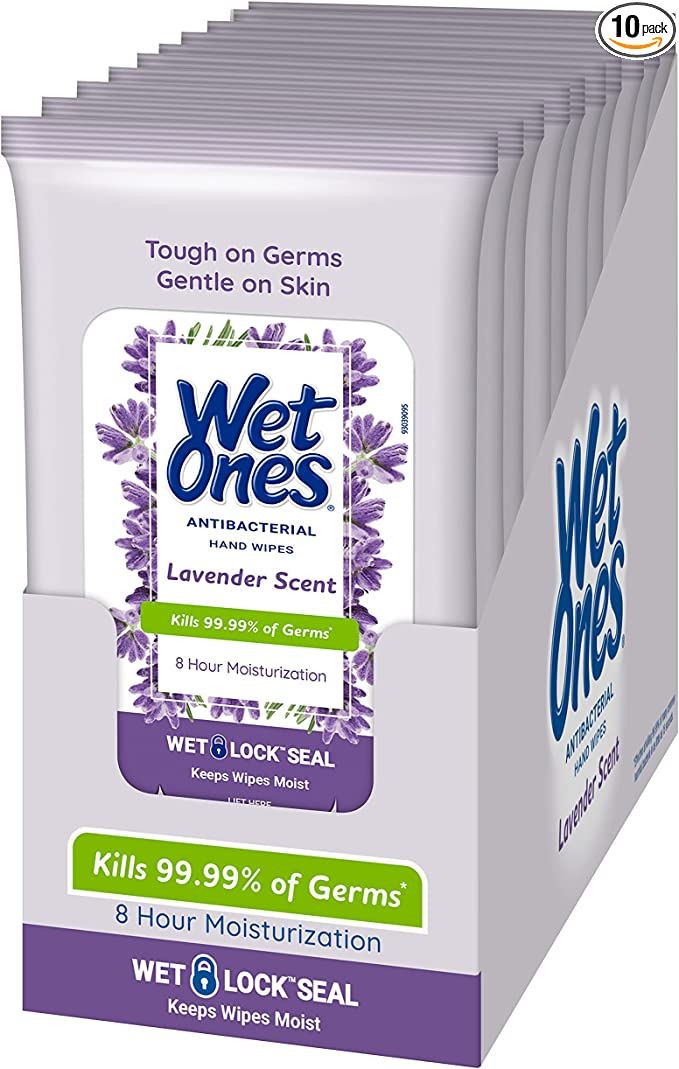 Wet Ones Antibacterial Hand Wipes, Lavender Wipes | Travel Wipes Case, Antibacterial Wipes, Moisturizing Wipes | 20 ct. Travel Size Wipes (10 pack) Wet Wipes, Mini Makeup Remover Wipes, Mini Wet Wipes, Wet Ones Wipes, Wet Wipes Packaging, Feminine Wipes, Travel Wipes Case, Antibacterial Wipes, Hand Wipes