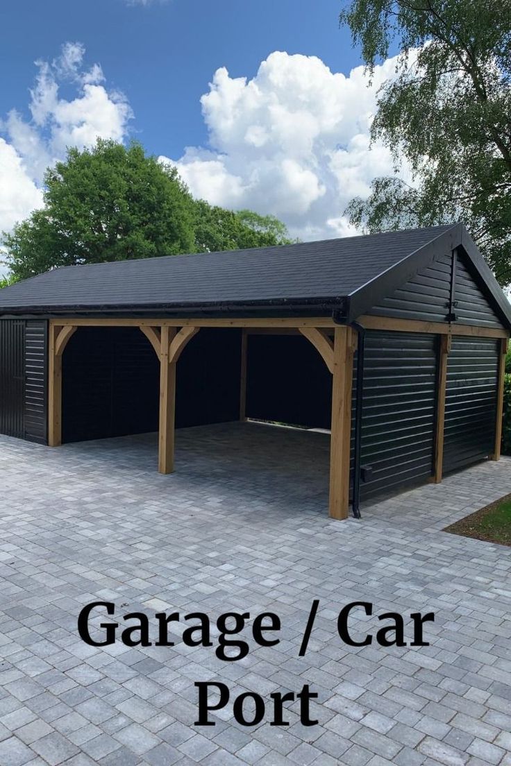 a garage with the words garage / car port on it and an image of a driveway