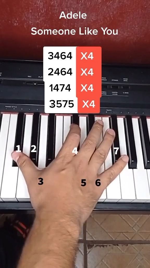 someone is playing the piano with numbers on it and one hand that is pointing at the keyboard