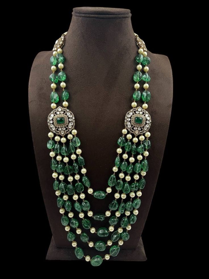 Indulge in elegance with the Victorian Pearl & Green Long Necklace . Elevate your style with this exquisite piece that exudes sophistication and grace. Adorn yourself with the onxy Beads & of this stunning necklace, designed to make you feel like a regal queen. Make a statement and captivate all with your impeccable taste in jewellery Neck Pieces Jewelry, Necklace Emerald, Beaded Necklace Designs, Black Beaded Jewelry, Pakistani Bridal Dresses, Kundan Earrings, Neck Piece, Red Colour, Finger Rings