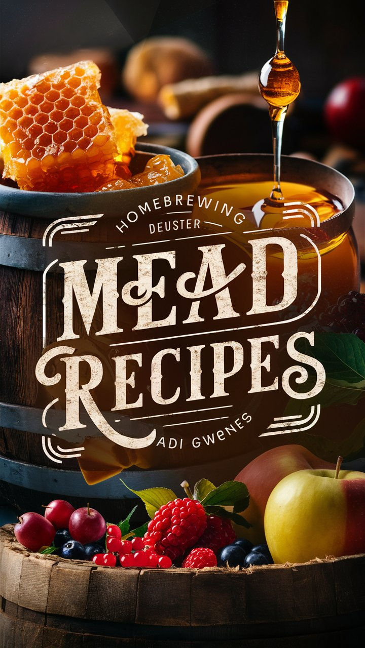 a wooden barrel filled with honey and fruit next to a jar of meadd recipes