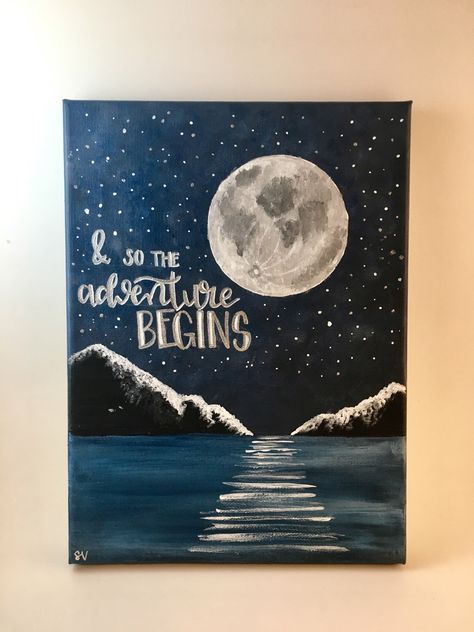 a painting with the words i'm so the adventure begins on it