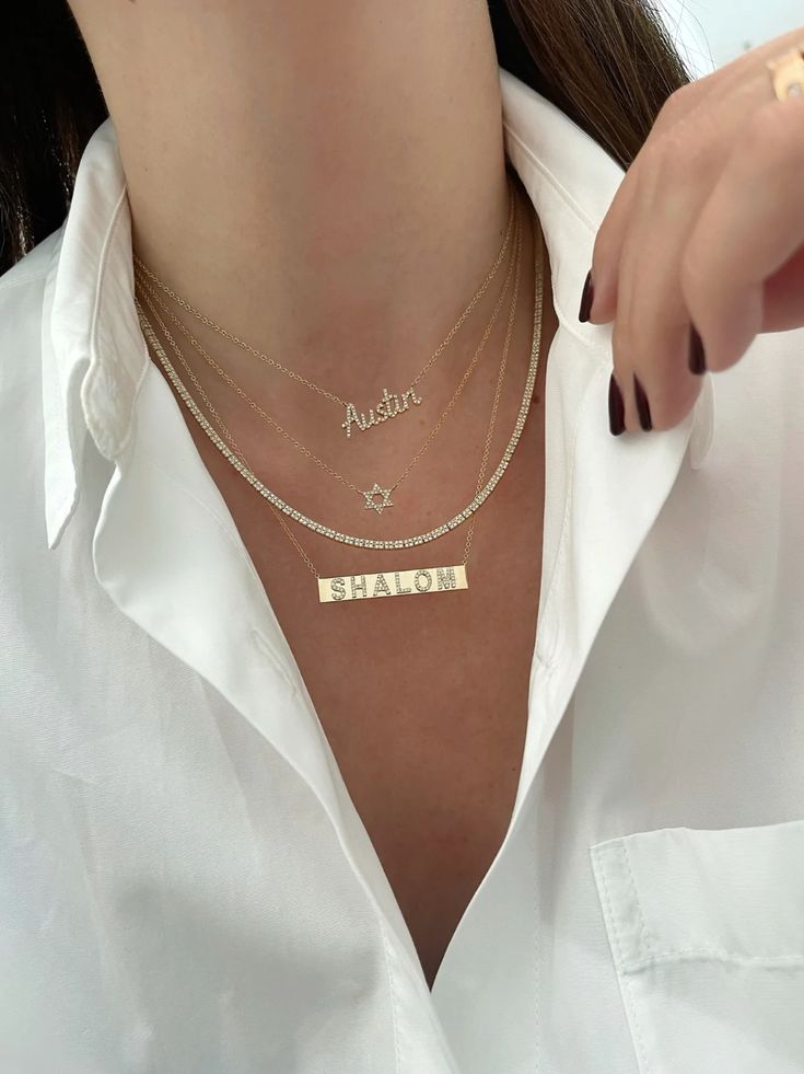 Diamond Custom Nameplate Necklace — EF Collection® Custom Initial Necklace, Block Letters, Nameplate Necklace, Diamond Star, Custom Name Necklace, Custom Initials, Buy Buy Baby, Sparkle Diamonds, Name Plate