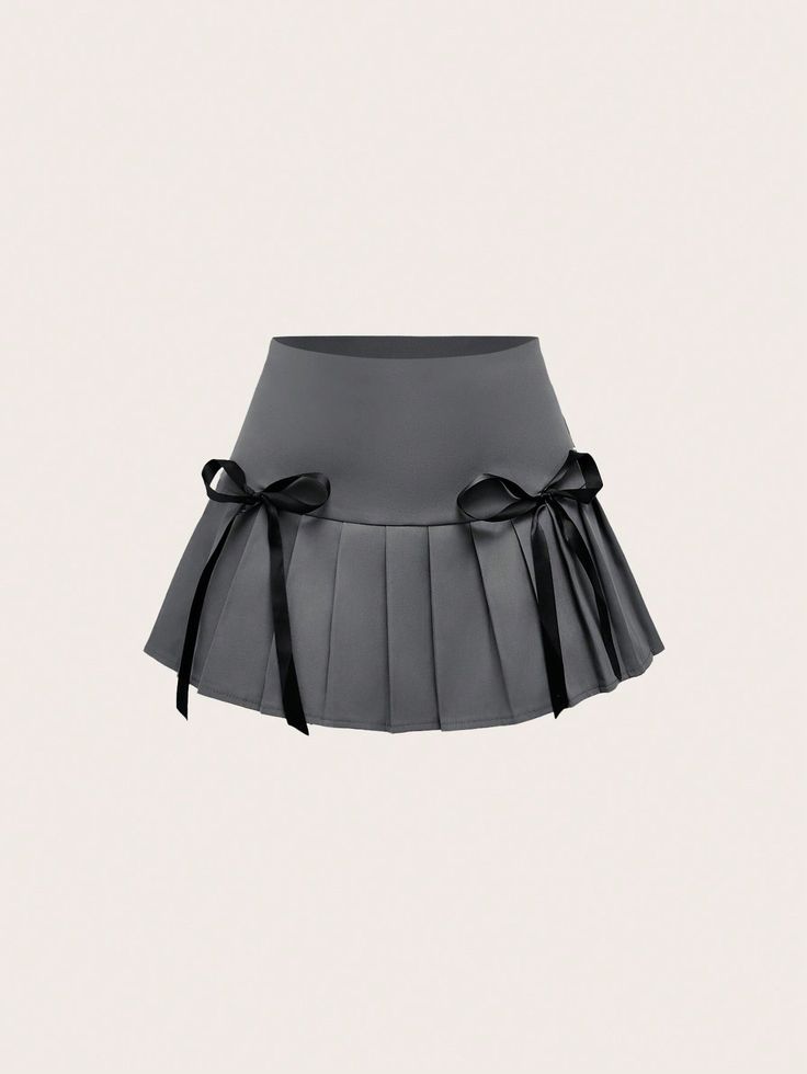 Girls' Casual Sweet Bowknot Waist Women Pleated Skirt, School Dark Grey Casual   Polyester Colorblock,Plain Pleated Non-Stretch  Women Clothing, size features are:Bust: ,Length: ,Sleeve Length: Pleated Skirt Design, Skirt School, Simple Skirt, Skirt With Pants, Pleated Skirts, Grey Skirt, Gray Pleated School Skirt, Acubi Skirts Png, Harajuku Pleated Skort For School