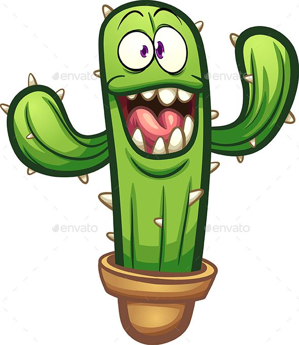 a cartoon cactus with its mouth open and eyes wide open - animals characters, people & pets