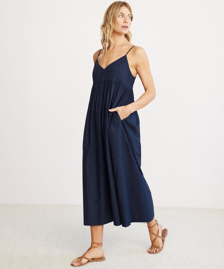 Cove Dress Navy V-neck Maxi Sundress For Day Out, Summer V-neck Midi Dress With Lined Bodice, Chic A-line Maxi Dress With Lined Bodice, Chic Fitted Maxi Length V-neck Dress, Cotton A-line Dress For Date Night, Chic A-line Dress With Slip Pockets, A-line Midi Dress With Pleated Bodice For Date Night, Dressy V-neck Dress With Fitted Bodice, Flowy A-line Lined Midi Dress