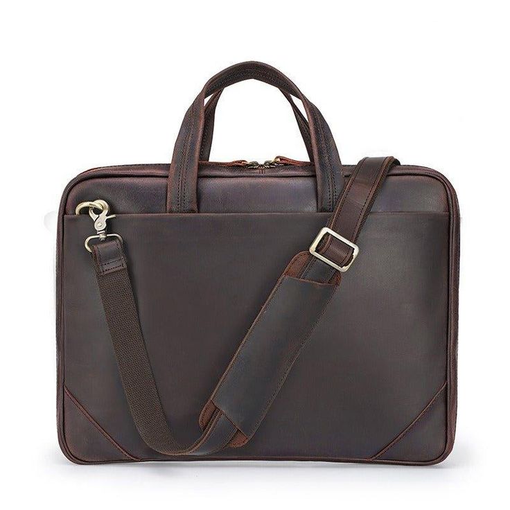 This leather computer bag for men protect your gadgets.To ensure your computer is safe,our men’s leather bag includes a thick protection pocket in the laptop compartment.Business bag for men should include protection for all your gadgets,and our bag offers the best protection.    ITEM FEATURES   - 1 x Front Zipper Compartment (3 x Slot Pockets) - 1 x Main Compartment - 1 x Laptop Compartment - 1 x Back Zipper Compartment - 1 x Back Buckle Compartment - Multiple Slot Pockets - Genuine Leather & Durable - Detachable Shoulder Strap - Fit 15.6" Laptop     🎁🎁🎁The bag will be sent by registered, priority mail with a Woosir free gift.    ITEM DETAILS   *Item Type: Briefcase *Material: Crazy Horse Leather *Size: L41 *W5 *H30(CM) *Color: Dark Brown *Closure Type: Zipper *Style: Vintage    CAR Laptop Handbags, Man Travel, Leather Computer Bag, Computer File, Laptop Handbag, Briefcase Bag, Travel Vintage, Notebook Bag, Business Men