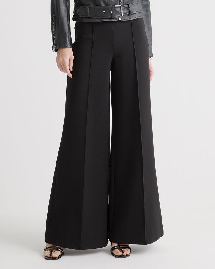 Super Wide Leg Pants, Sophisticated Office, Silk Cami, Stylish Pants, Ponte Pants, Quarter Zip Sweater, Wide Leg Pant, Quince, Black And Navy