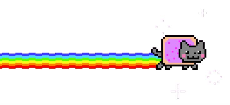 a pixel art image of a cat with a rainbow in its mouth and on the back