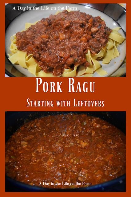 pork ragu with leftovers in a pot and on the stove for one to cook